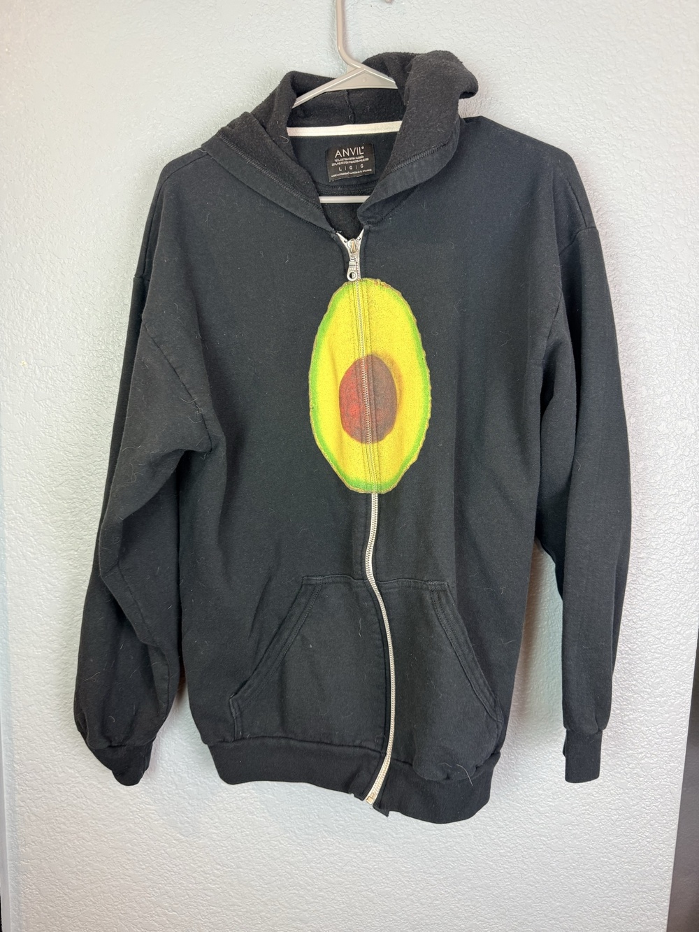 Anvil Hoodie Mens Large Black Avocado Full Zip Fleece Make Love With Food